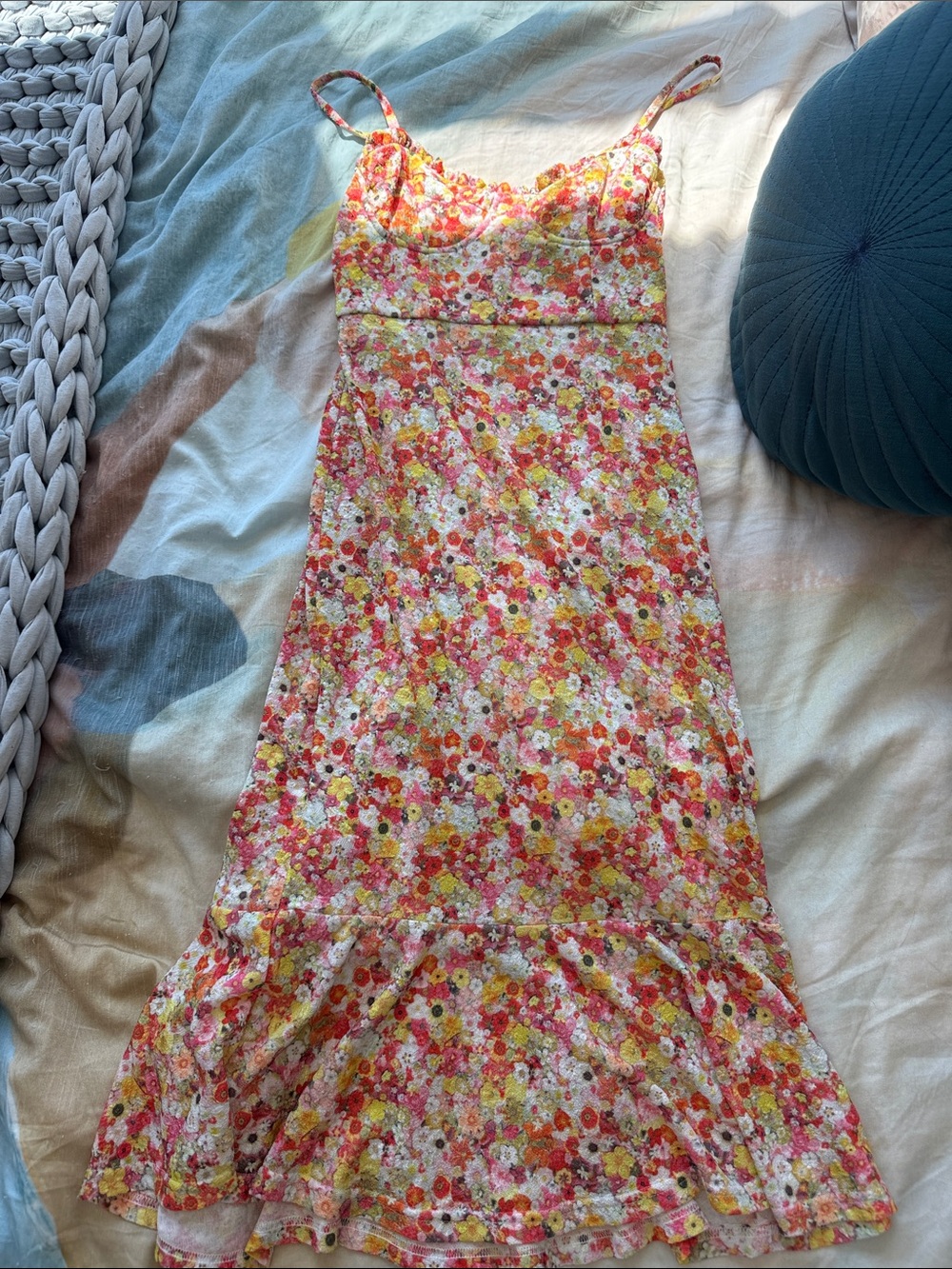 Hutch Floral Midi Dress in Pink, Yellow & Orange